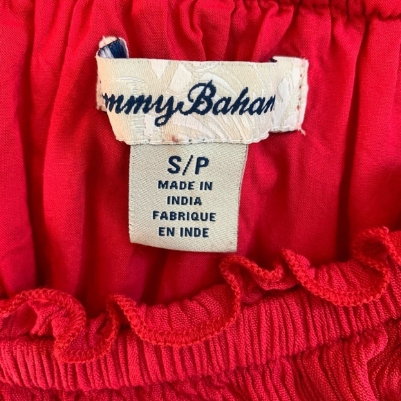Women’s Dress TOMMY BAHAMA Off the Shoulder Ruffled Sleeves Red Linen Mini Dress - Picture 5 of 6